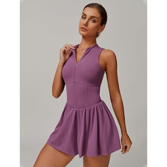 NWT Amazon Purple Front Zipper Tennis Dress with Shorts - Picture 1 of 10